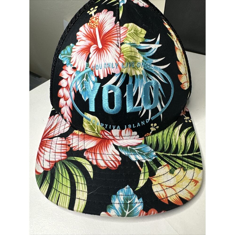 Rare YOLO Embroiled Hawaiian Floral, Captiva Island, ￼Snapback Cap Hat.
